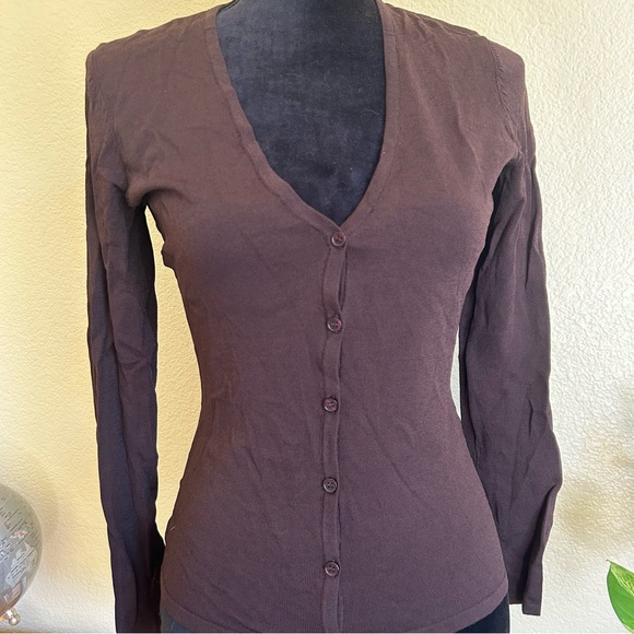 INC international concepts Brown Cardigan V Neck Button Up Sweater - Picture 3 of 16
